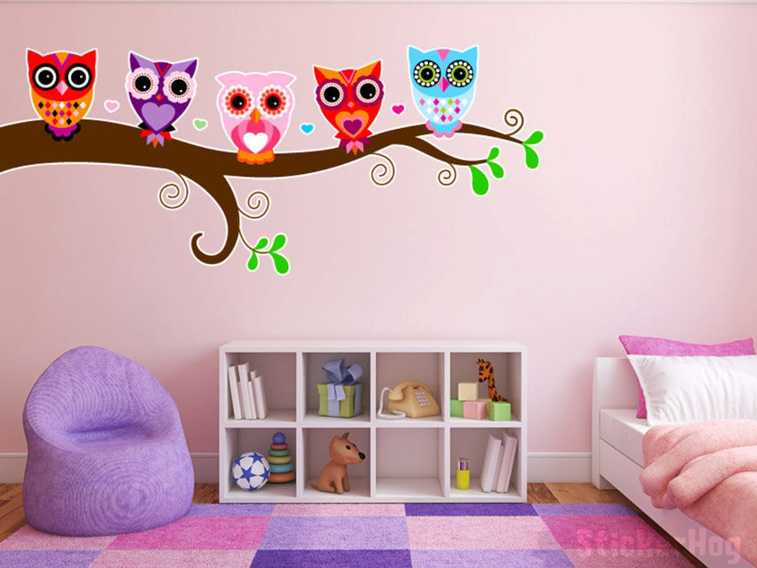 Búhos coloridos pared calcomanía niños niñas cuarto de vinilo pared  calcomanía gráficos 36 \, image size:1080x810