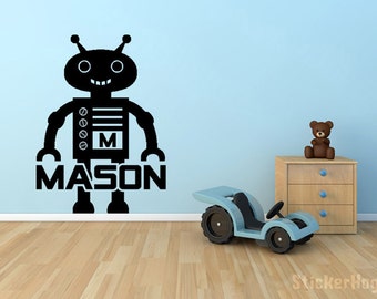 Robot Monogram Name Vinyl Wall Decal Graphics 50"x36" Boys Bedroom Nursery Decor