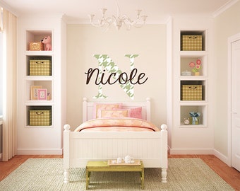 Personalized Houndstooth Pattern Print Name Monogram Girls Boys Wall Decal Graphic Vinyl Sticker Home Bedroom Decor