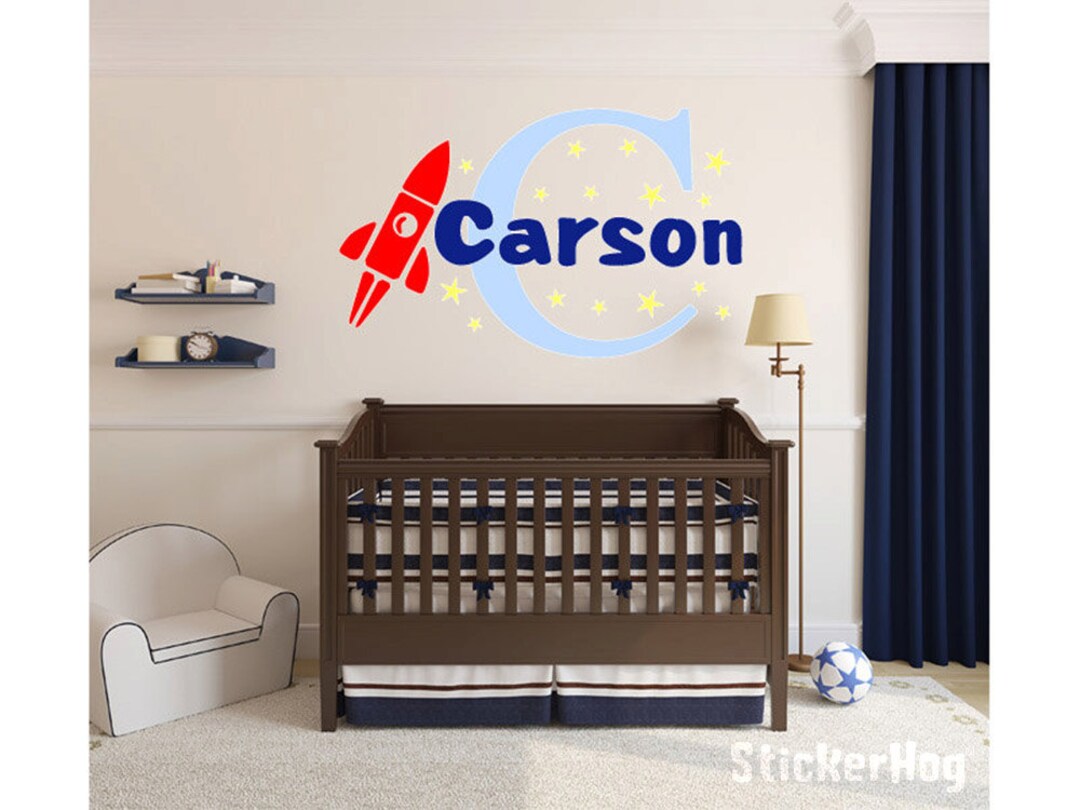 Rocket Wall Decal Name Monogram #3 Boys Kids Wall Decal Vinyl Sticker ...