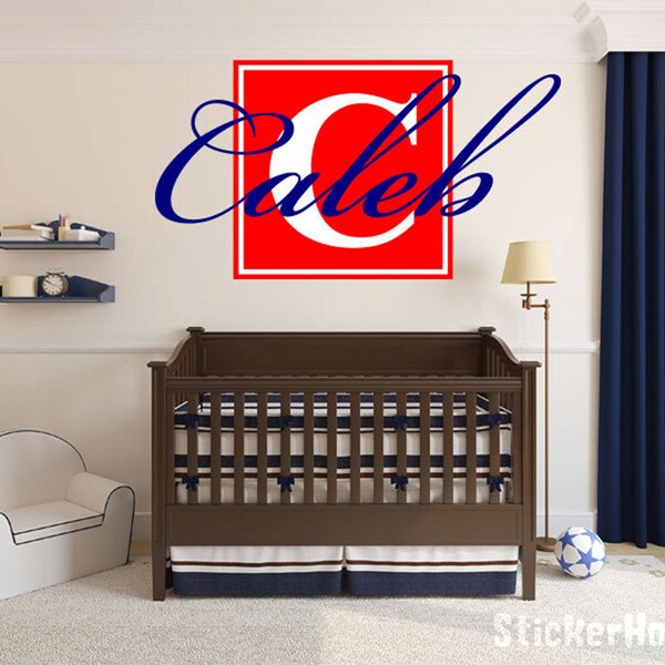 Boys Block Letter Name Monogram Nursery Room Vinyl Wall Decal Graphics 67"x36" Bedroom Decor