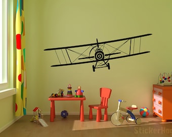 Airplane Wall Decal Biplane Vinyl Wall Graphics 50"x15" Bedroom Nursery Decor