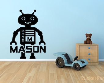 Robot Monogram Name Vinyl Wall Decal Graphics 22"x16" Boys Bedroom Nursery Decor