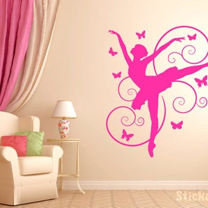 Ballerina and Butterflies Dancing Girls Bedroom Nursery Vinyl Wall Decal Graphics Bedroom Home Decor image 1