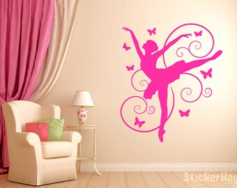 Ballerina and Butterflies Dancing Girls Bedroom Nursery Vinyl Wall Decal Graphics Bedroom Home Decor