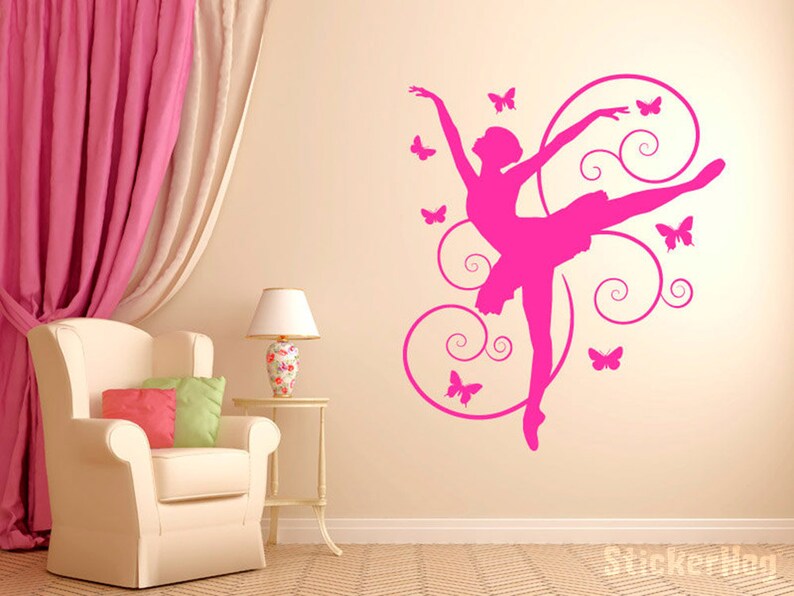 Ballerina and Butterflies Dancing Girls Bedroom Nursery Vinyl Wall Decal Graphics Bedroom Home Decor image 1