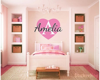 Girls Custom Heart Name Monogram #4 Wall Decal Graphic Vinyl Sticker Home Bedroom Nursery Wall Decor