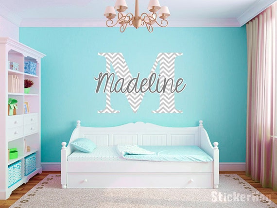 Personalized Chevron Pattern Print Name Monogram Girls Boys Wall Decal Graphic Vinyl Sticker Home Bedroom Decor