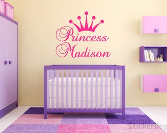 Princess Tiara Name Monogram Girls Bedroom Vinyl Wall Decal Graphics Bedroom Home Decor