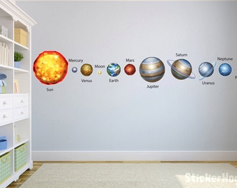 Solar System Planets with Names Wall Decals Graphic Vinyl Sticker Bedroom Living Room School Classroom Wall Home Decor