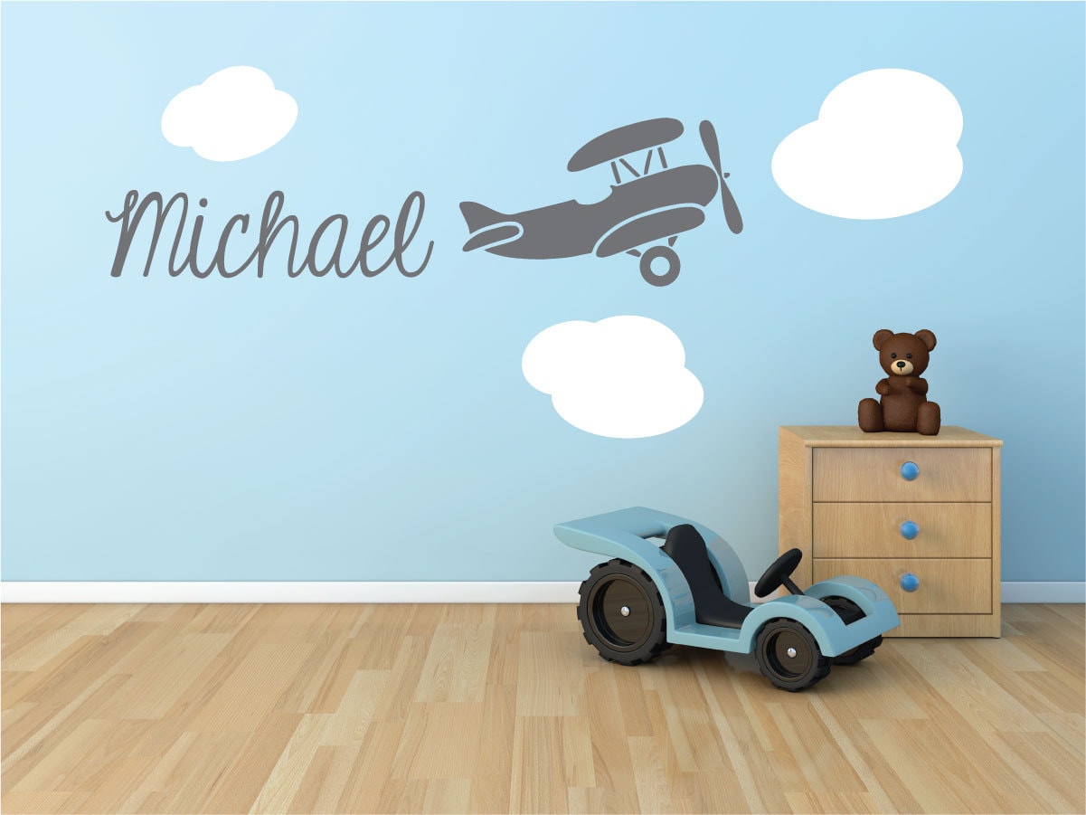 Biplane Airplane Monogram Name Vinyl Wall Decal Graphics 60"x26" Boys ...