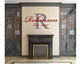 Family Monogram Last Name Established Overlay Wall Vinyl Decal Graphic 10" Tall Home Decor Family Crest