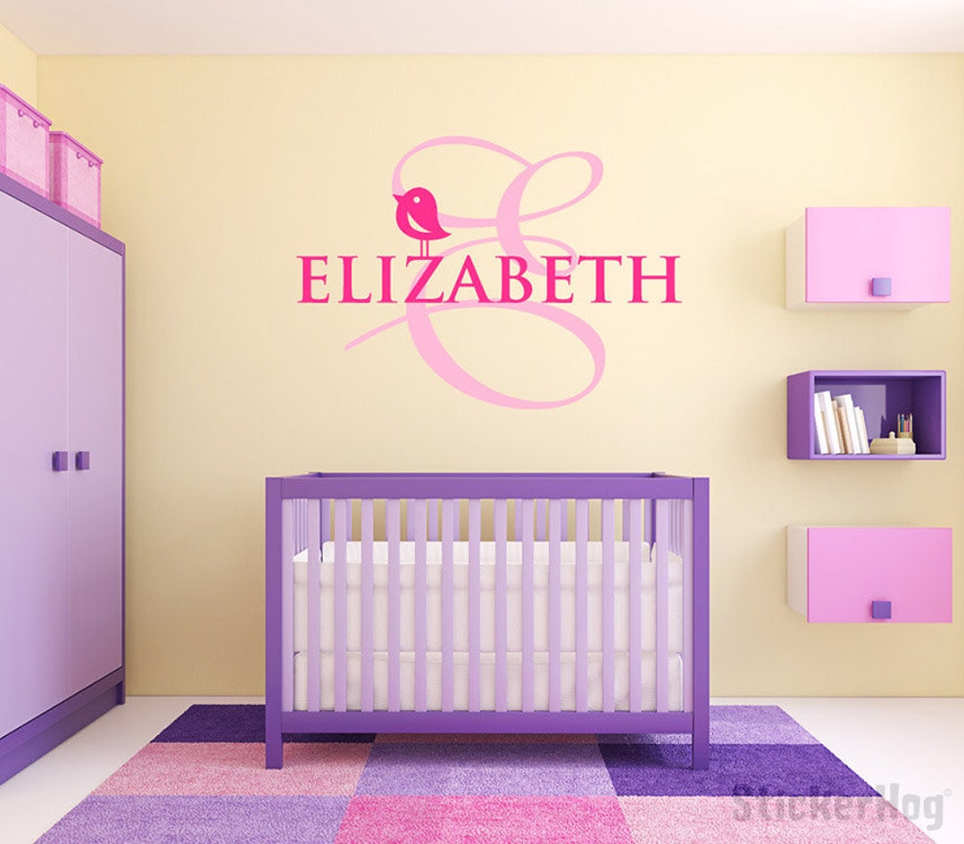 Bird Monogram Name Girls Nursery Room Vinyl Wall Decal Graphics 20"x14 ...