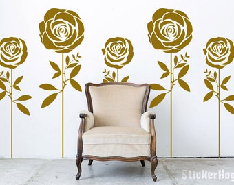 Roses 1-Color Decorative Flowers #1 Floral Wall Decals Graphic Vinyl Sticker Bedroom Living Room Wall Home Decor