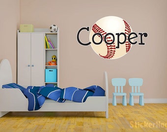 Custom Baseball Name Monogram Decal #2 Nursery Room Vinyl Wall Decal Graphics Boys Girls Baby Bedroom Home Decor