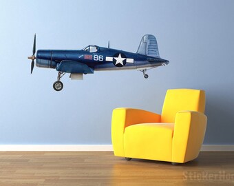 Airplane Wall Decal Black Sheep Squadron F4U Corsair Major Greg Boyington World War 2 Vinyl Aviation Sticker 60" wide Home Decor