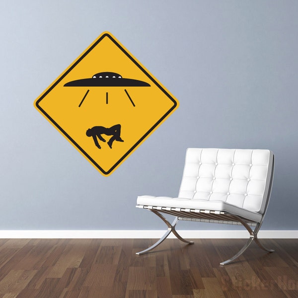 UFO Alien Abduction Traffic Sign Repositionable Wall Decal Home Decor
