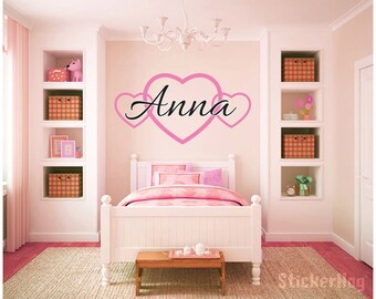 Custom Chain of Hearts Name Monogram #5 Girls Wall Decal Nursery Room Vinyl Graphics Bedroom Decor