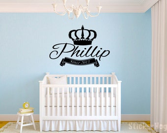 King Crown Name Wall Decal Monogram Boys Kids Wall Decal Vinyl Sticker Home Bedroom Wall Decor
