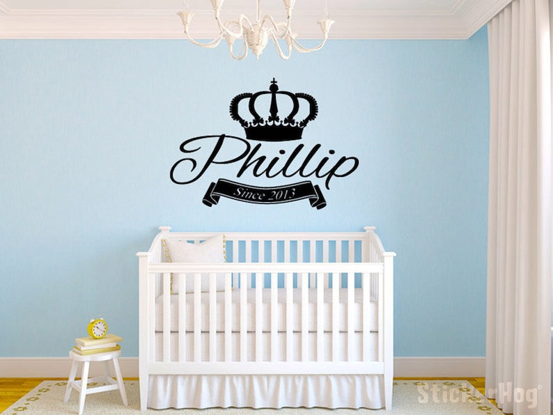 King Crown Name Wall Decal Monogram Boys Kids Wall Decal Vinyl Sticker Home Bedroom Wall Decor