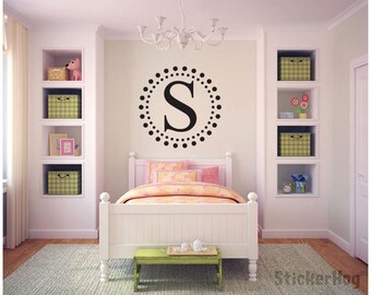 Custom Dotted Circles Initial Name Monogram #4 Girls Nursery Bedroom Vinyl Wall Decal Graphics Home Decor