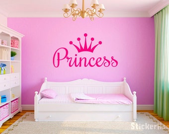 Princess Crown Girls Nursery Room Vinyl Wall Decal #1 Graphics 30"x15" Medium Bedroom Decor