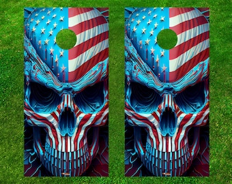 Patriotic Skull Cornhole Wraps