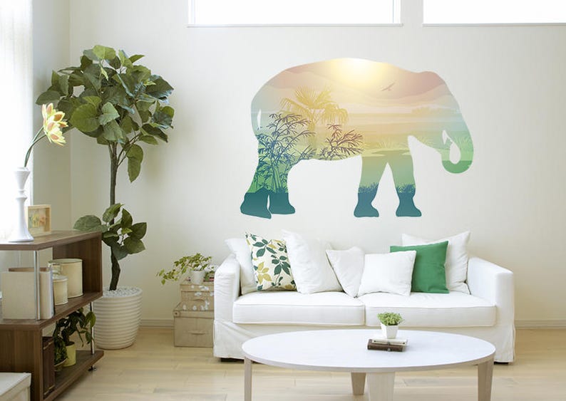 Elephant savane paysage Silhouette vinyle Wall Decal graphiques Bedroom Home Decor image 1