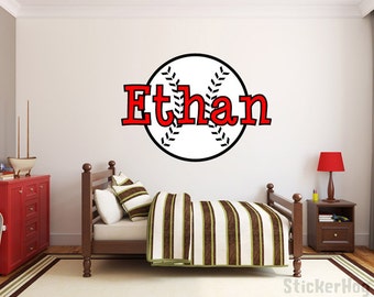 Baseball Name Monogram Nursery Room Vinyl Wall Decal Graphics 15" Tall Girls Boys Kids Bedroom Decor