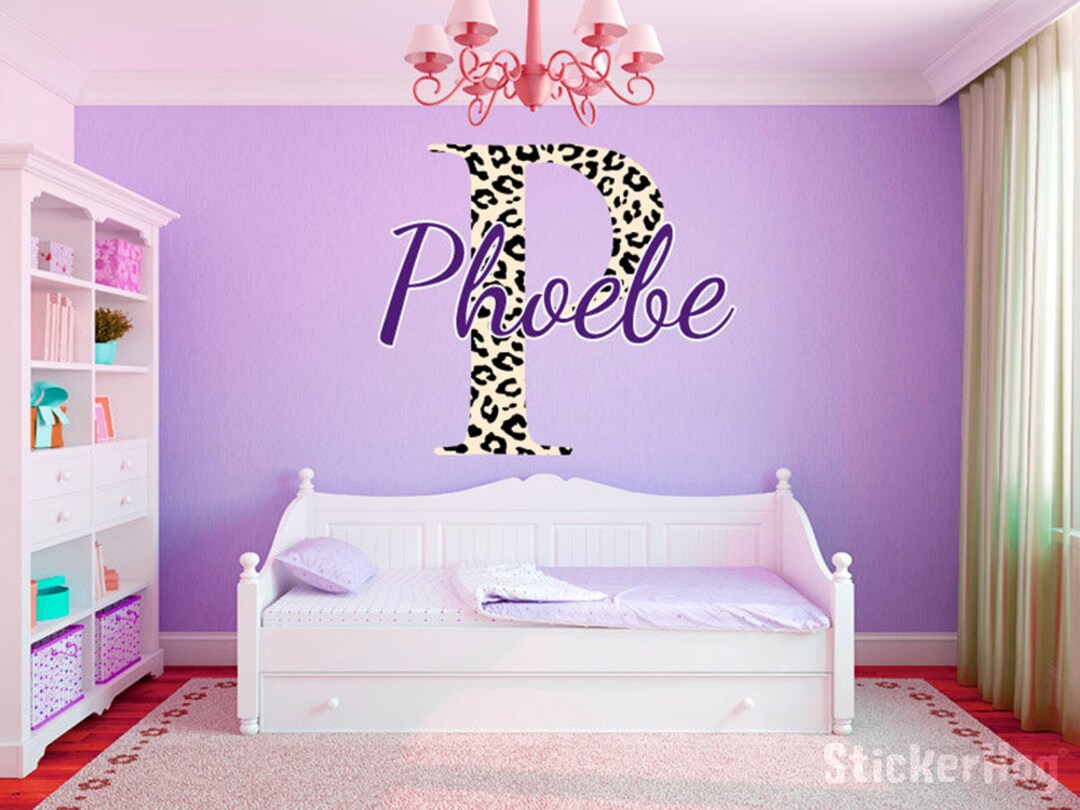 Leopard Print Monogram Name Girls Room Vinyl Wall Decal Graphics 22 ...