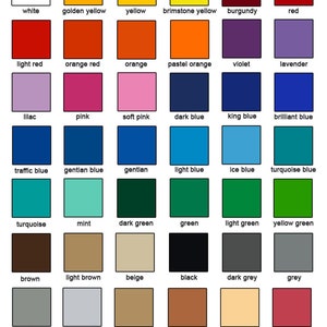 May include: A chart of 48 color swatches with names for each color. The colors are arranged in rows and columns. The chart is titled "StickerHog Wall Art & Decals".