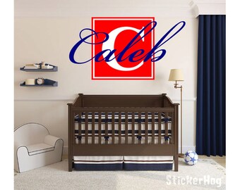 Name Monogram Wall Decal Boys Block Letter Nursery Room Vinyl Wall Graphics 30"x16" Bedroom Decor