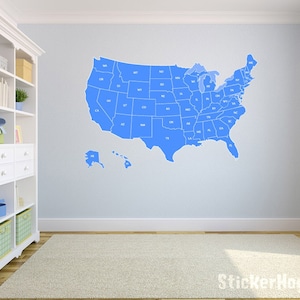 United States Map Wall Decal US Map Vinyl Art Wall Decal 43&quot;x29&quot;