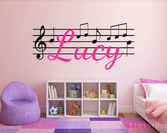 Musical Notes Name Monogram Wall Decal Boys Girls Nursery Room Vinyl Music Graphics Bedroom Decor