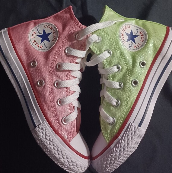 KID SIZE 11.5 MISMATCHED Handpainted Washable Sparkle Converse Chuck Taylor Hi Tops on Sale Unworn One of a Kind and Ready to Ship Etsy