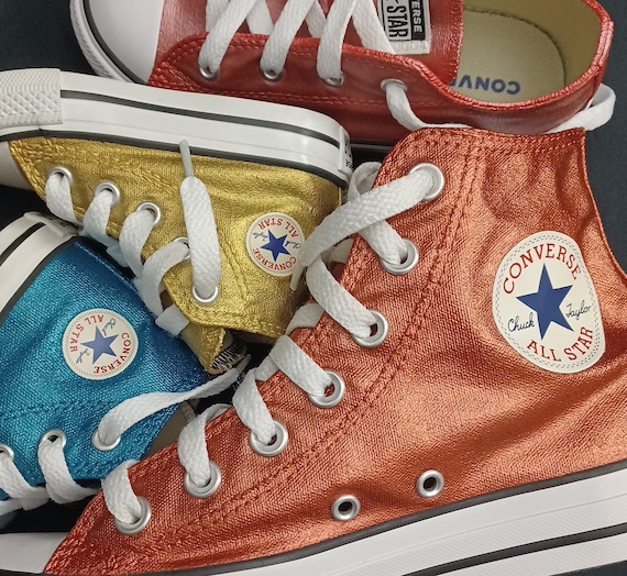 WOMEN SIZE Handpainted and Washable Metallic/shiny Converse Chuck Taylors 