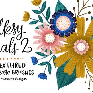 Folksy Florals Textured Procreate Drawing Brushes Set 2
