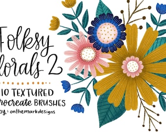 Folksy Florals Textured Procreate Drawing Brushes Set 2