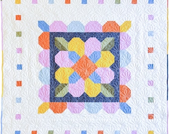 Rose Stamp Quilt Pattern - Yardage - Large Blocks - Beginner Quilt
