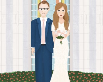 Custom Illustrated Wedding Portrait - Anniversary Portrait - Gift - Digital Illustration