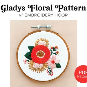 Gladys 4” Floral Hand Embroidery PDF Download Pattern. Beginner Embroidery. 4&quot; Hoop.