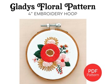 Gladys 4” Floral Hand Embroidery PDF Download Pattern. Beginner Embroidery. 4" Hoop.