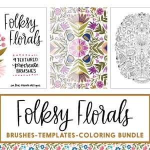 Folksy Florals Brushes, Templates, and Coloring Pages Bundle