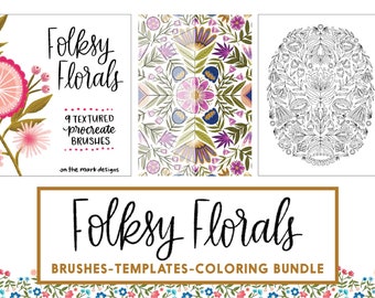 Folksy Florals Brushes, Templates, and Coloring Pages Bundle