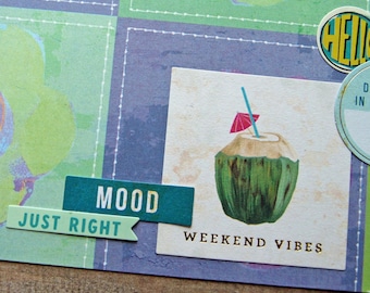 Premade Double Scrapbook Page 12x24 Layout called "Mood Just Right"  Weekend Vibes, Day Described One Word, Breezy, Easy Like Sunday Morning