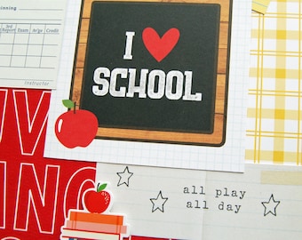 12x24 Premade Double Scrapbook Page Layout called "I Love School" Unique Handcrafted Pages for a Scrapbook Album