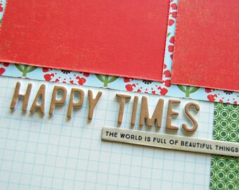 Premade Single Scrapbook Page 12x12 Layout called "Happy Times" The World is Full of Beautiful Things, Poppy Hike, Flowers for Mom Grandma