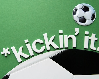 Premade Double 12x24 Scrapbook Page Layout called "Kickin' It" Soccer Story, Brilliant Playmaker, Day on the Grass, So Much Running
