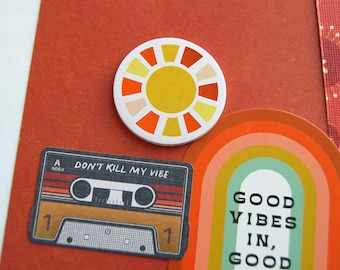 Premade Single Scrapbook Page 12x12 Layout called "Don't Kill My Vibe" Good Vibes In Good Vibes Out, Let the Good Times Roll, I Heart You