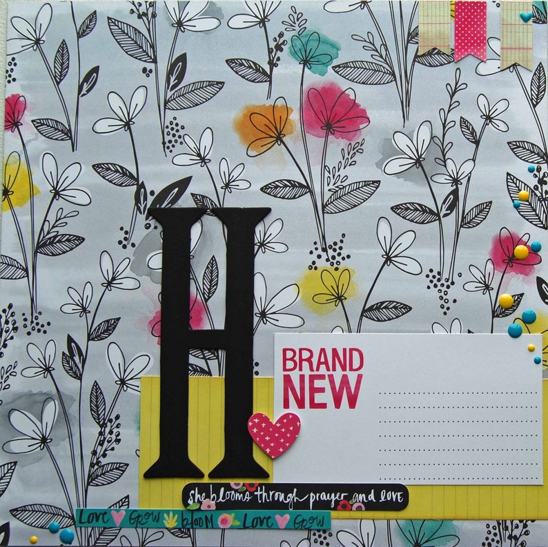 Growing Up in His Love Our Girl Scrapbook Page Premade 12x12 Scrapbook Layout called H Brand New She Blooms Through Prayer and Love
